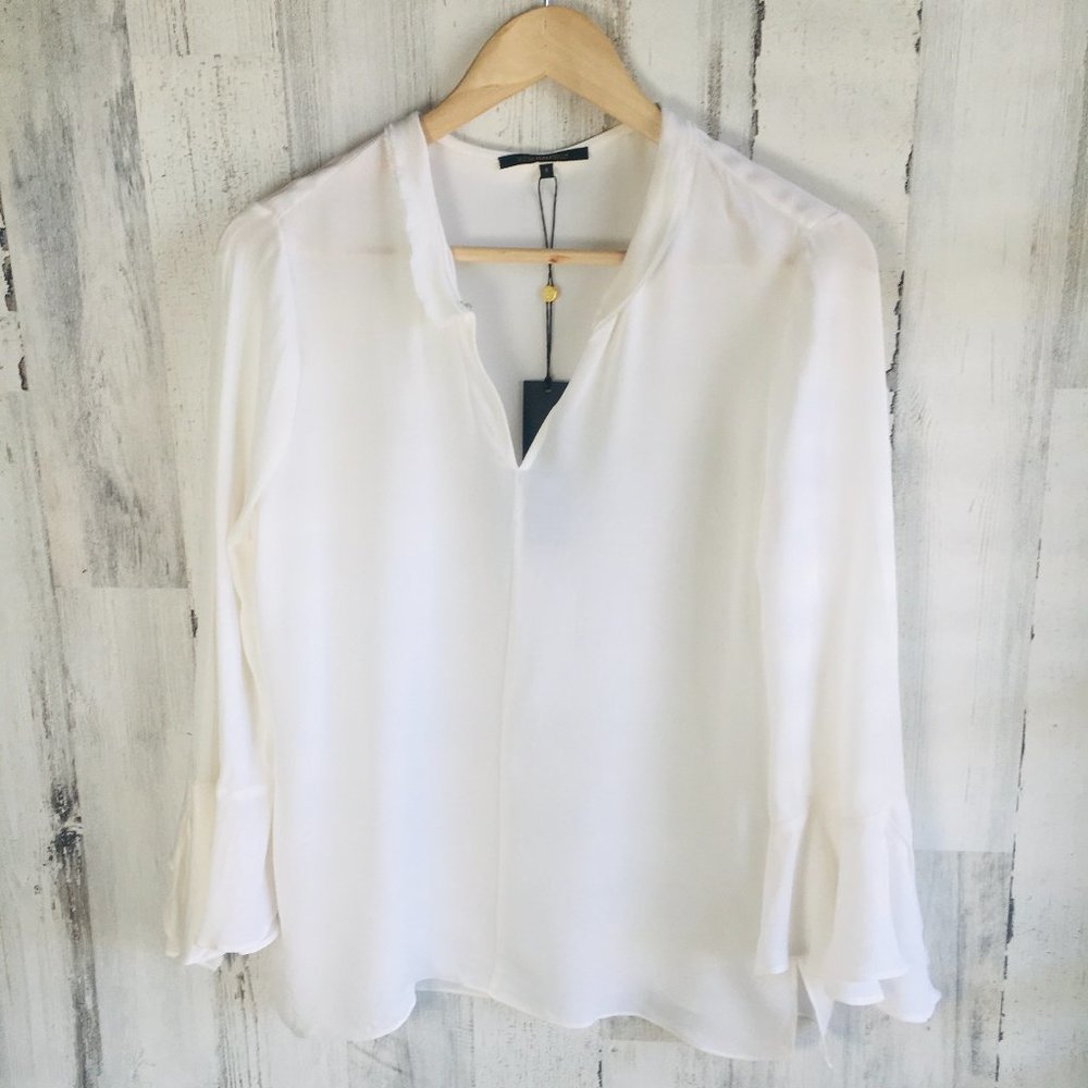 NWT Kobi Halperin Shia Bell-sleeve Silk Blouse Off-White Luxury Elegant Top S
